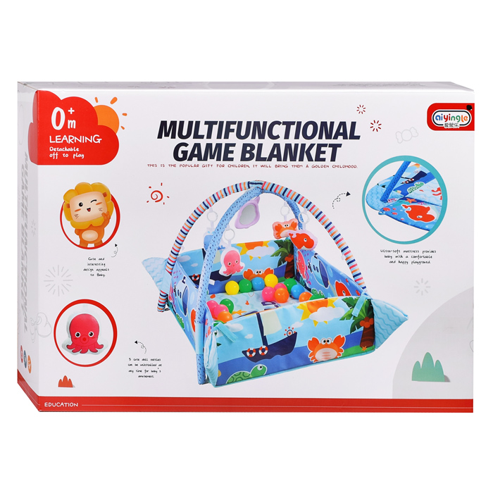 Детский развивающий коврик 668-146 "Морские жители" с бортиками и шариками, в коробке