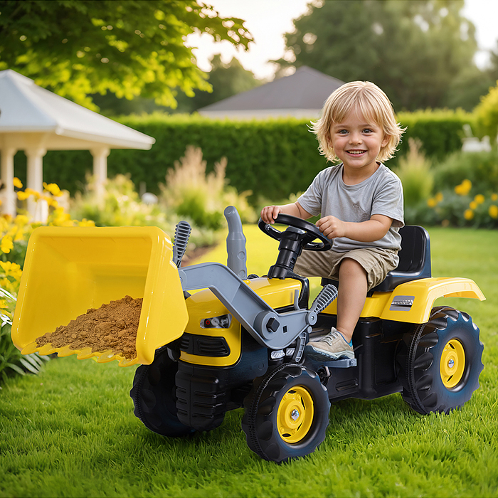 Трактор педальный с ковшом, клаксон, желтая