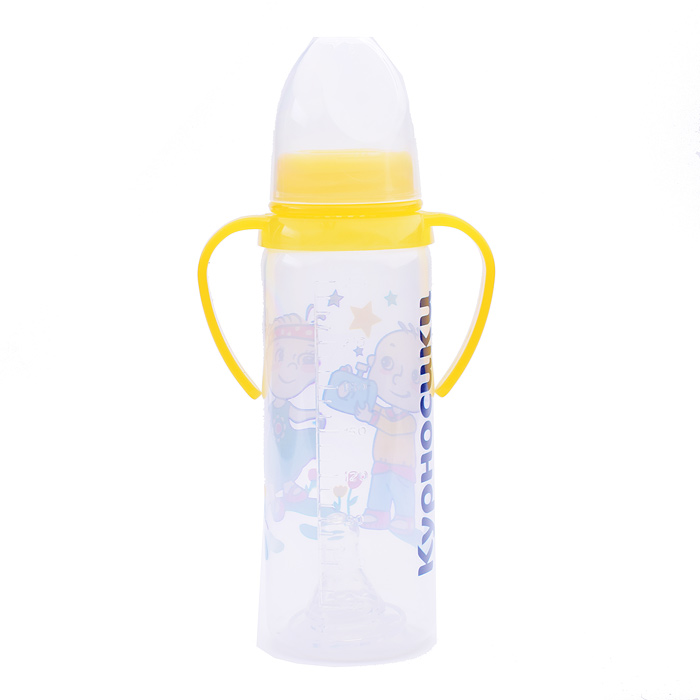 Фото к товару Бутылочка для кормления с ручками и силиконовой соской молочной, 250 мл Бутылочка для кормления с ручками и силиконовой соской молочной, 250 мл