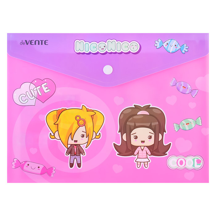 Папка-конверт на кнопке "NicoNico" A5 (240x180 мм) 180 мкм, непрозрачная с рисунком, тис