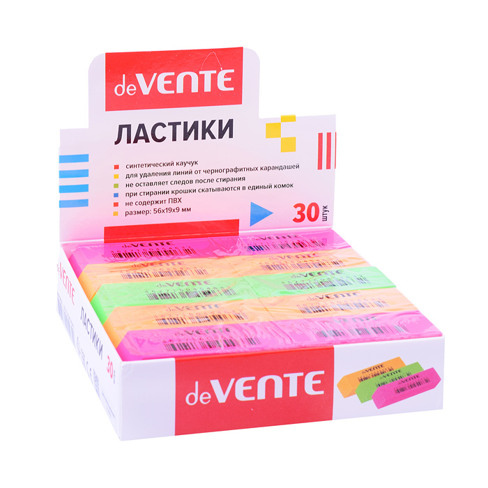 Фото к товару Ластик "Neon" синтетический каучук, прямоугольный скошенный цветной, 56x19x9 мм, dust-free, Ластик "Neon" синтетический каучук, прямоугольный скошенный цветной, 56x19x9 мм, dust-free,