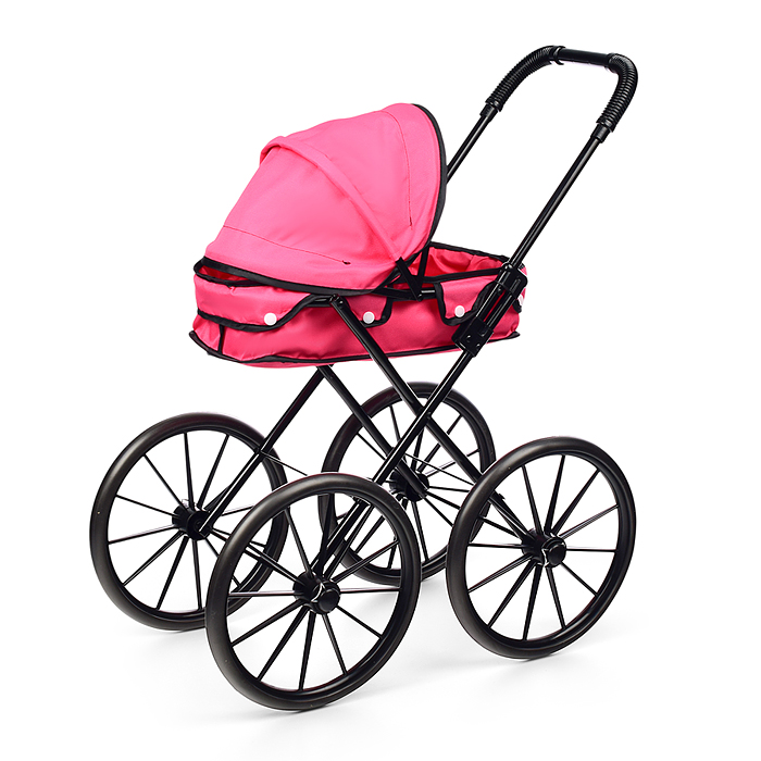 Коляска для кукол LM918-19 металлическая, складная, прогулочная с капюшоном, цвет розовая