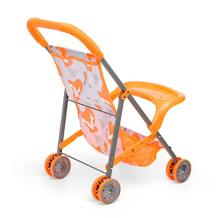 Коляска кукольная CS8844 (металлическая, складная, цвет оранжевый, с принтом) в коробке