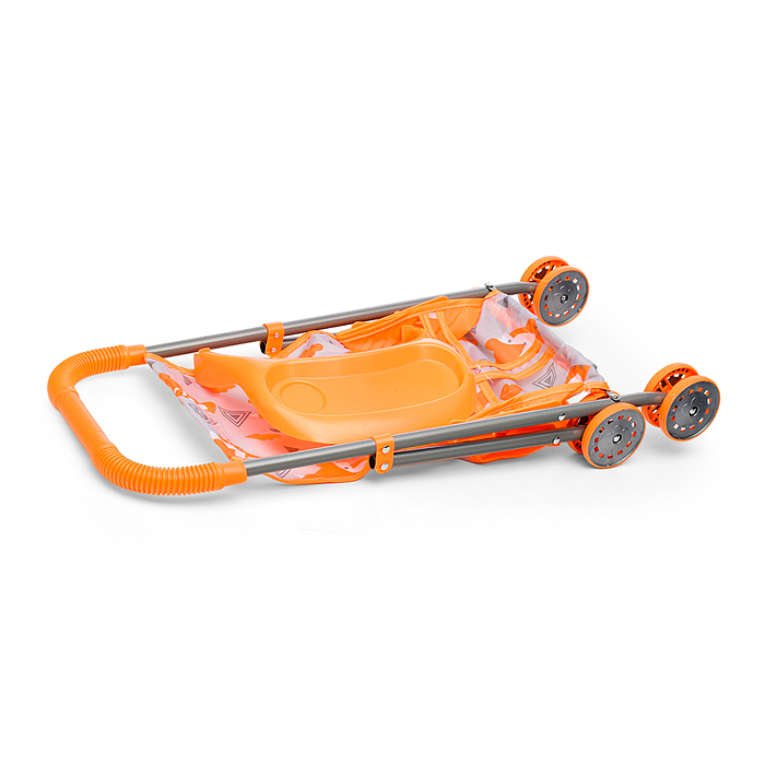 Коляска кукольная CS8844 (металлическая, складная, цвет оранжевый, с принтом) в коробке