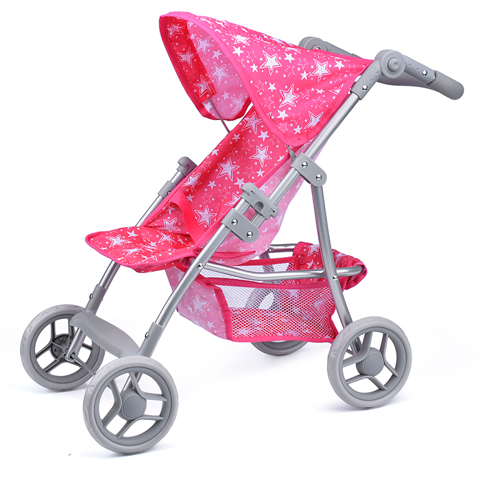 Коляска для кукол 9366-T, металлическая, складная, прогулочная, с тентом, с корзиной, цвет розовые з