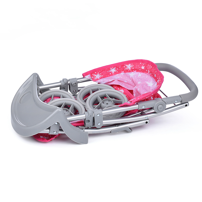 Коляска для кукол 9366-T, металлическая, складная, прогулочная, с тентом, с корзиной, цвет розовые з