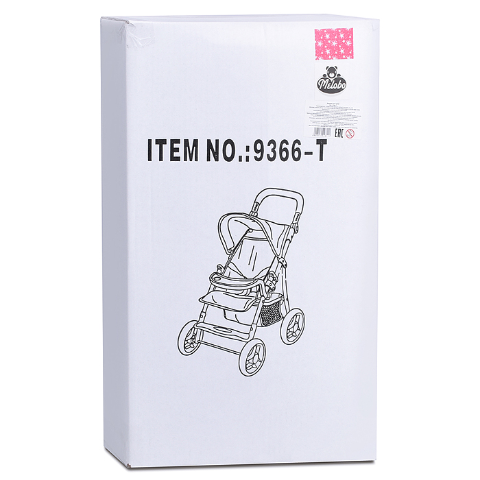 Коляска для кукол 9366-T, металлическая, складная, прогулочная, с тентом, с корзиной, цвет розовые з