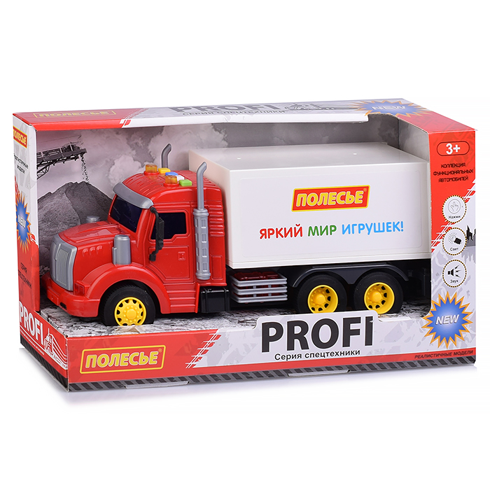Автомобиль-фургон инерционный "Профи" (со светом и звуком) (красно-белый) (в коробке)