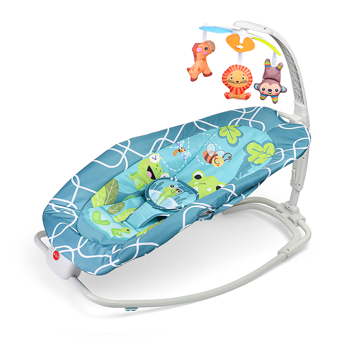 Шезлонг детский 8583 "В мире животных" в коробке (бирюзовый)