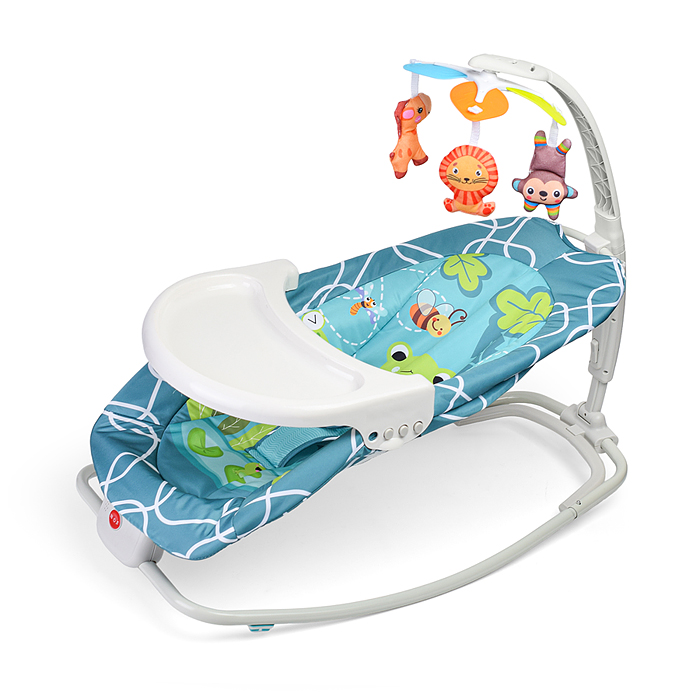 Шезлонг детский 8583 "В мире животных" в коробке (бирюзовый)