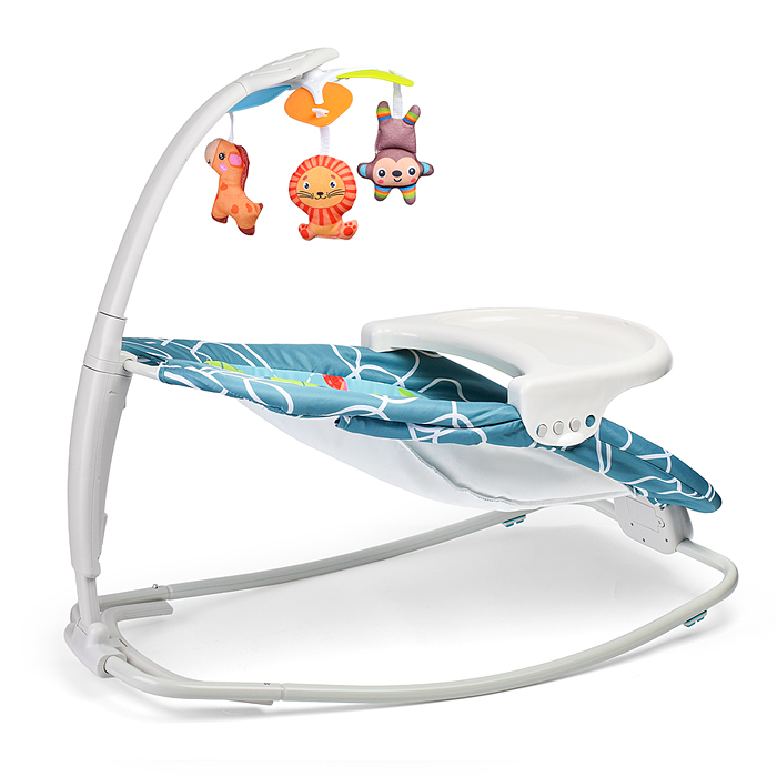 Шезлонг детский 8583 "В мире животных" в коробке (бирюзовый)