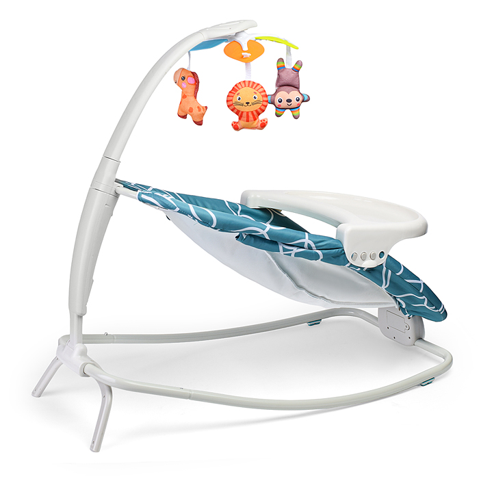 Шезлонг детский 8583 "В мире животных" в коробке (бирюзовый)