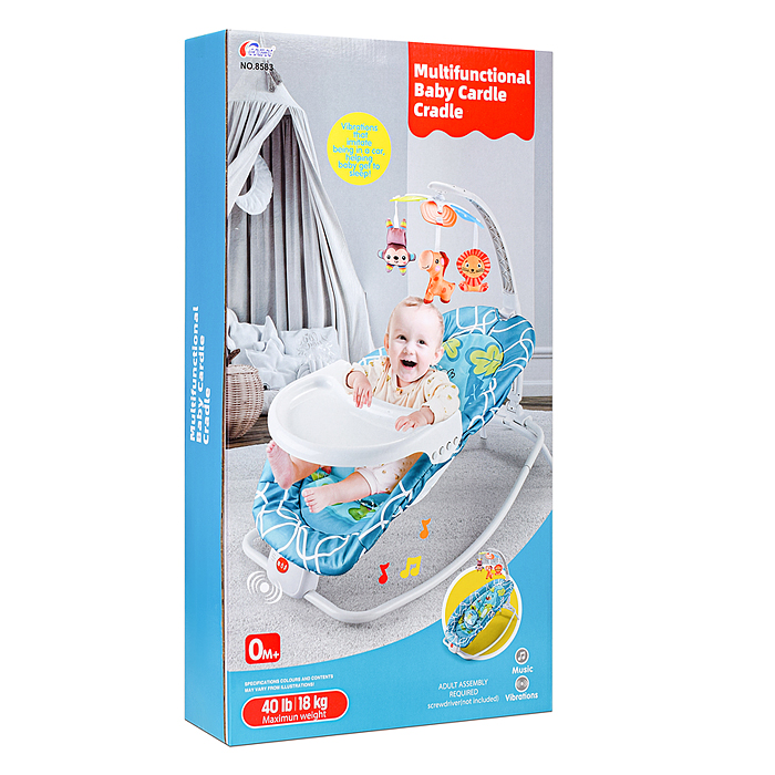 Шезлонг детский 8583 "В мире животных" в коробке (бирюзовый)