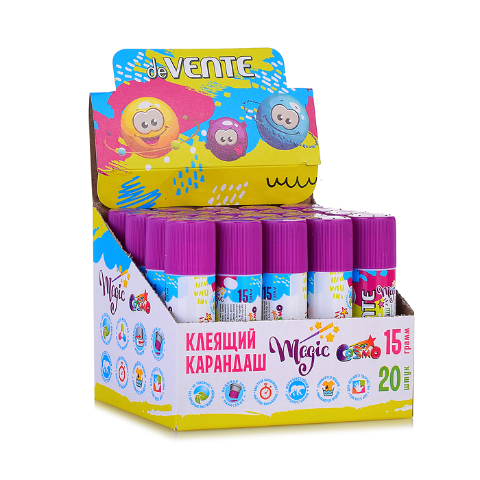 Клеящий карандаш PVA основа "Cosmo Magic" 15 г сиреневый, в картонном дисплее с пластиковым