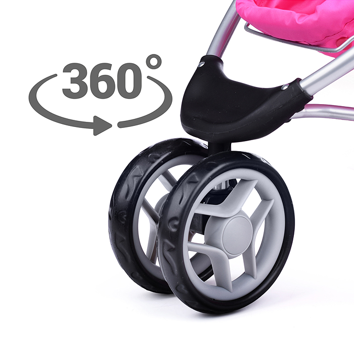 Коляска-трансформер 9665C для кукол, металлическая, регулируемая ручка, с корзиной, розовый зигзаг