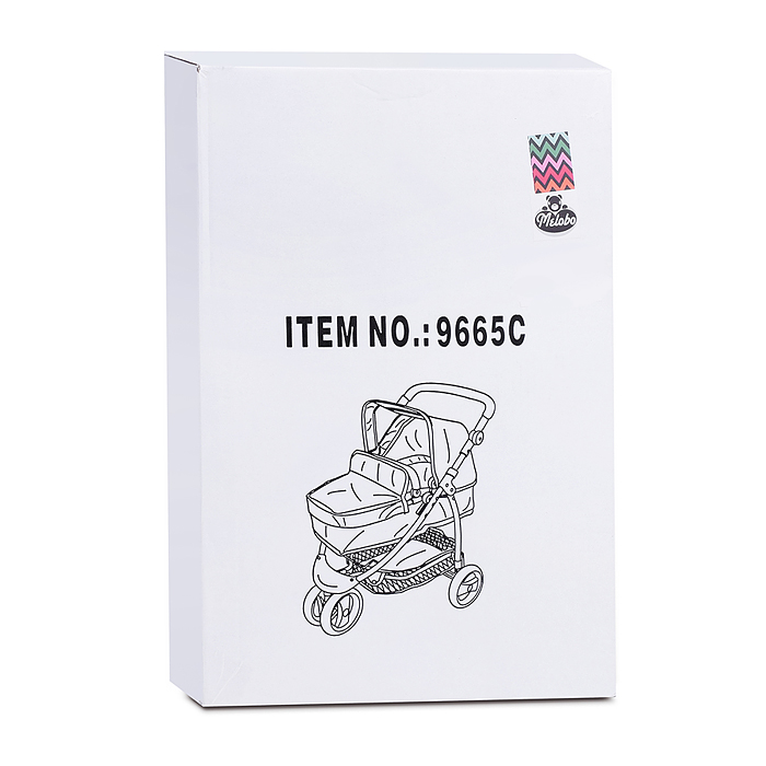 Коляска-трансформер 9665C для кукол, металлическая, регулируемая ручка, с корзиной, розовый зигзаг