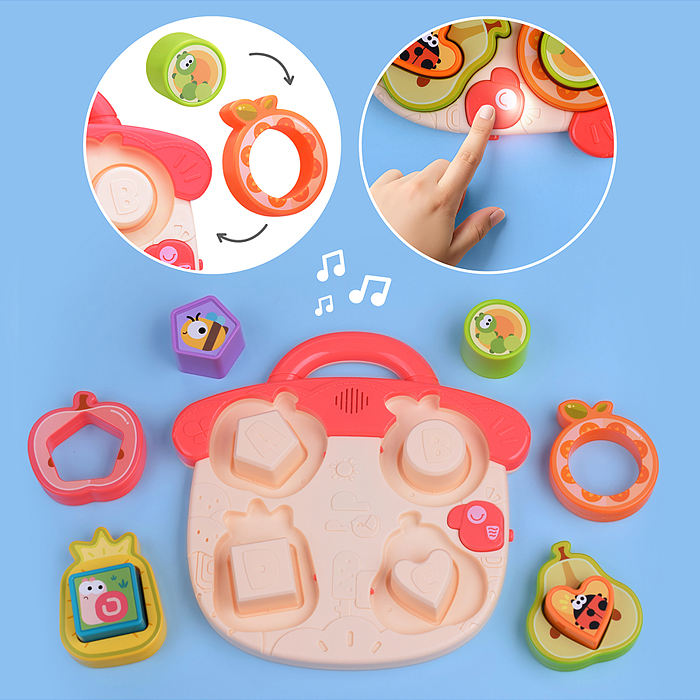 Фото к товару Развивающая музыкальная игрушка HE8089 для познавания форм "Фрукты" в коробке Развивающая музыкальная игрушка HE8089 для познавания форм "Фрукты" в коробке