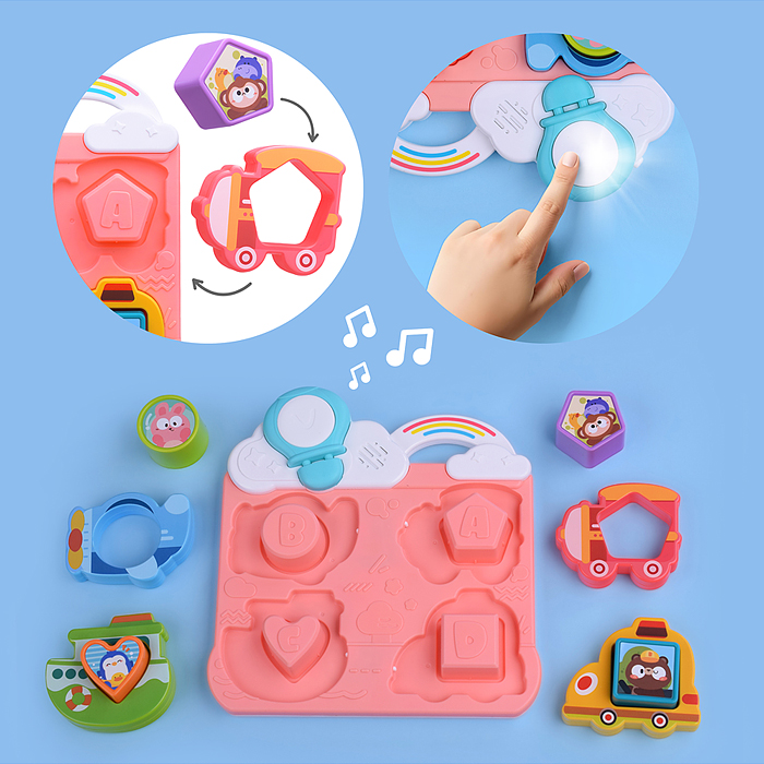 Развивающая музыкальная игрушка HE8088 для познавания форм "Транспорт" в коробке