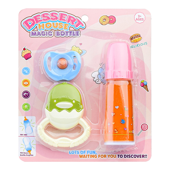 Аксессуары для куклы BL645A (бутылочка с крышкой, пустышка, прорезыватель) на листе