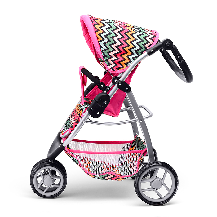 Коляска для кукол 9632 металлическая, прогулочная, цветные линии, зигзаг, цвет розово-голубой 