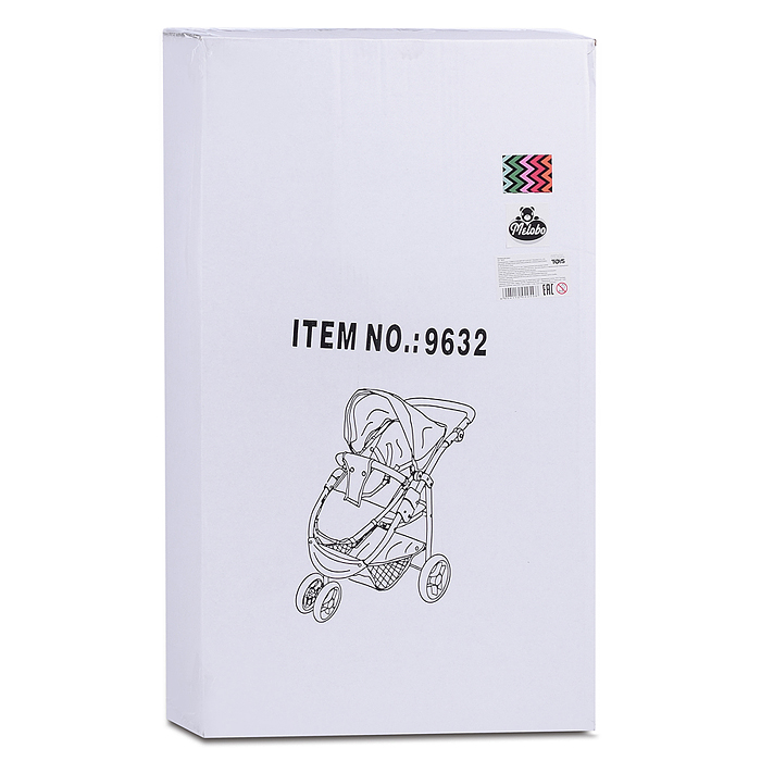 Коляска для кукол 9632 металлическая, прогулочная, цветные линии, зигзаг, цвет розово-голубой 