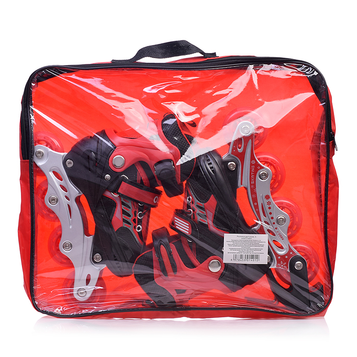 Фото к товару Роликовые коньки U001749Y раздвижные, PU колёса со светом, размер S, красные, в сумке Роликовые коньки U001749Y раздвижные, PU колёса со светом, размер S, красные, в сумке