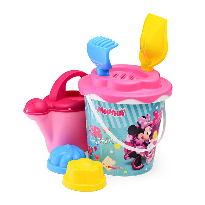 Набор Disney «Минни» №12: ведро с наклейкой, ситечко "Солнышко", лопатка №5, грабельки №5, 2 формочк