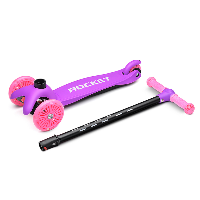 Фото к товару Самокат 3-х колесный ROCKET,колеса PU со светом, светящаяся стойка, ABEC 7, фиолетовый Самокат 3-х колесный ROCKET,колеса PU со светом, светящаяся стойка, ABEC 7, фиолетовый
