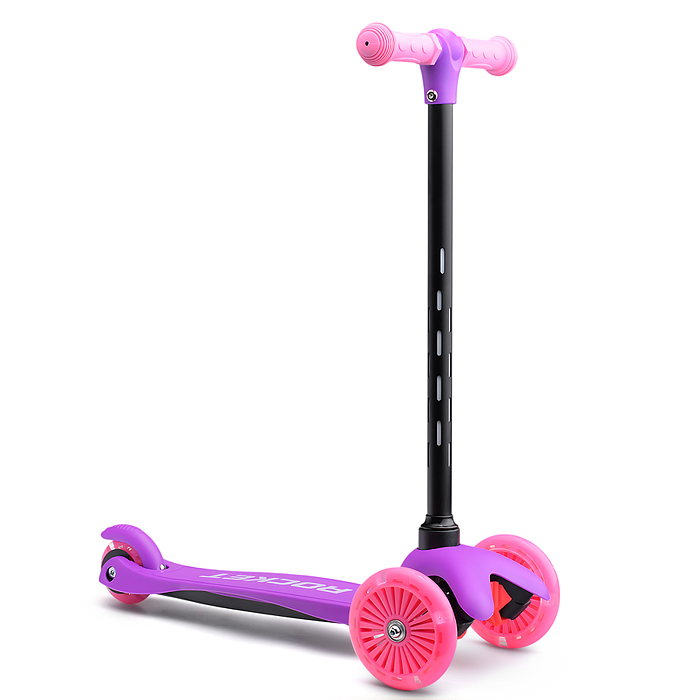 Фото к товару Самокат 3-х колесный ROCKET,колеса PU со светом, светящаяся стойка, ABEC 7, фиолетовый Самокат 3-х колесный ROCKET,колеса PU со светом, светящаяся стойка, ABEC 7, фиолетовый