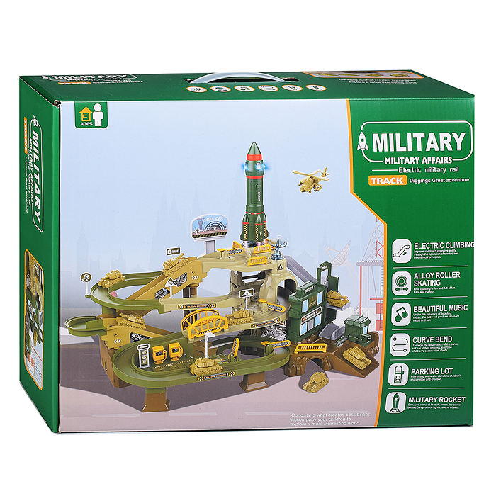 Парковка- трек ZX-007A "Военная база" на батарейках, в коробке