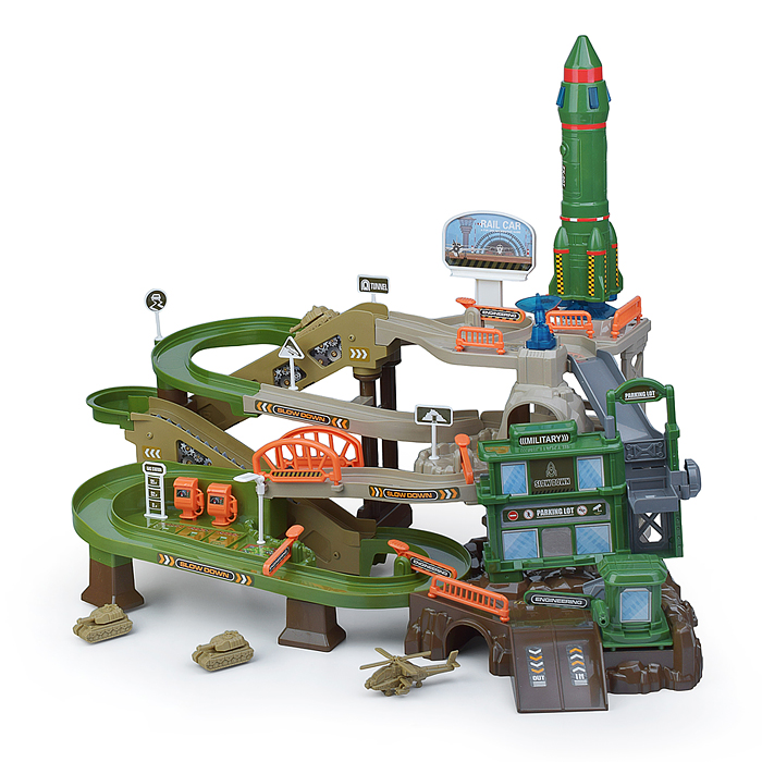 Парковка- трек ZX-007A "Военная база" на батарейках, в коробке