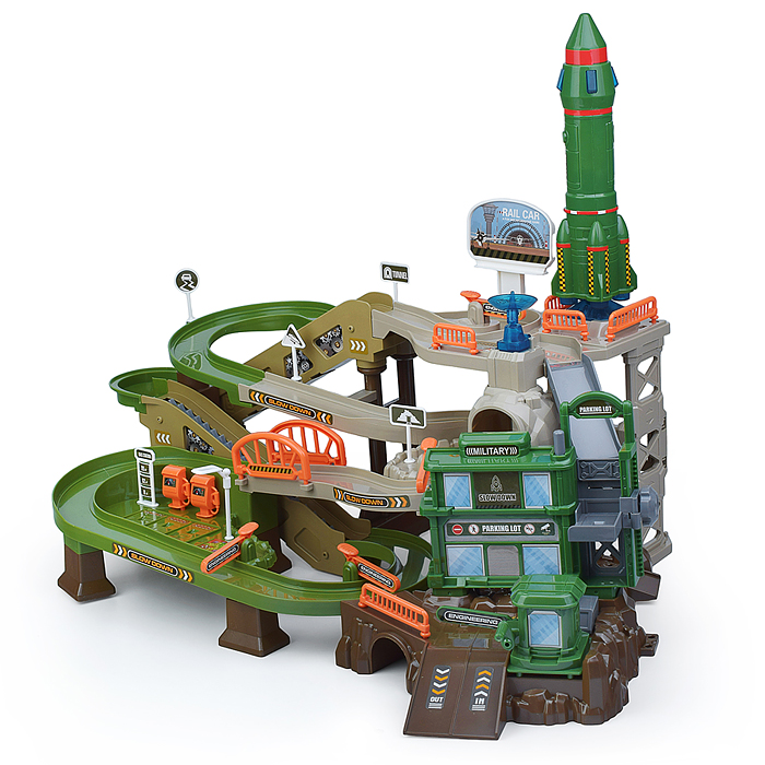 Парковка- трек ZX-007A "Военная база" на батарейках, в коробке