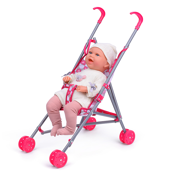 Коляска для кукол Y968-10 трость, прогулочная, цвет розовые сердечки