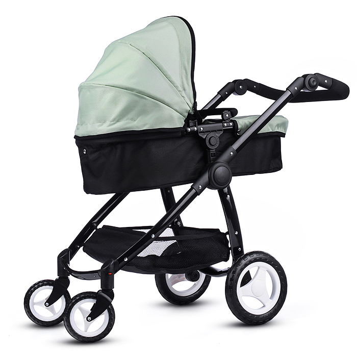 Коляска для кукол 9696 металлическая, цвет черно-зеленый, в пакете