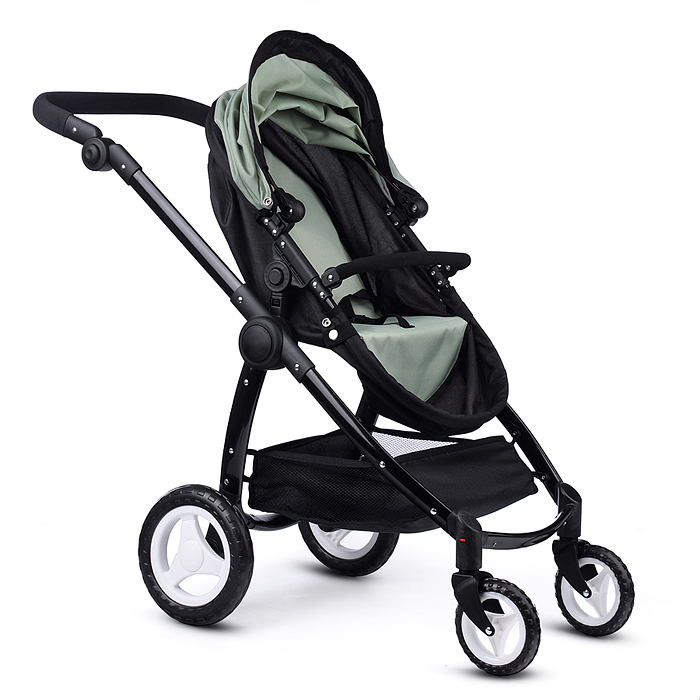 Коляска для кукол 9696 металлическая, цвет черно-зеленый, в пакете