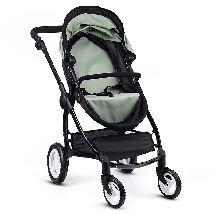 Коляска для кукол 9696 металлическая, цвет черно-зеленый, в пакете