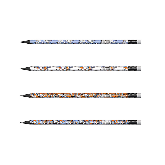Чернографитный карандаш Tulips, трехгранный, с ластиком, HB 