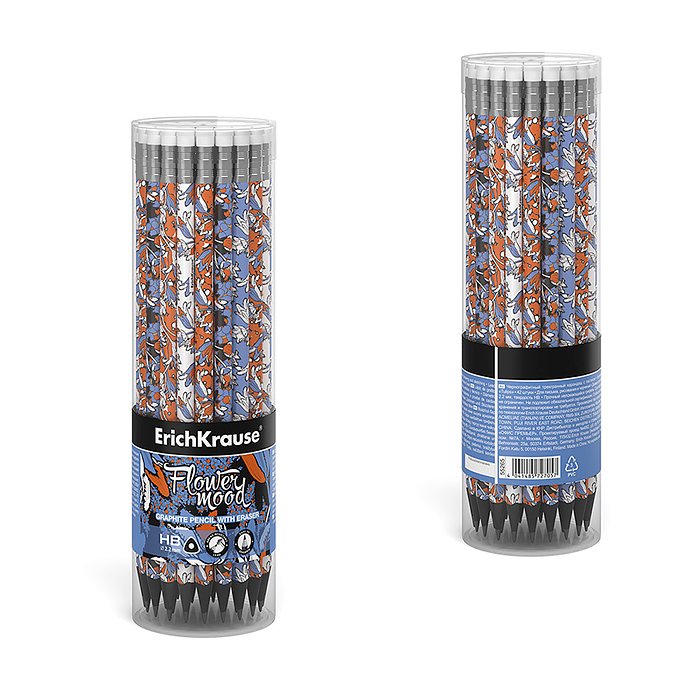 Чернографитный карандаш Tulips, трехгранный, с ластиком, HB 