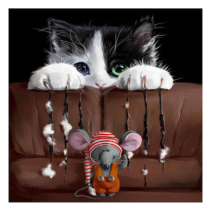 Холст с красками 40х40 по номерам "Лапки-царапки" (в коробке) (30 цв.) 