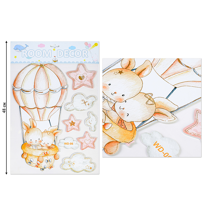 Наклейки интерьерные "Зверушки" МИКС самоклеющиеся фигурные ,объёмные  размер наклейки 31* 48 см..