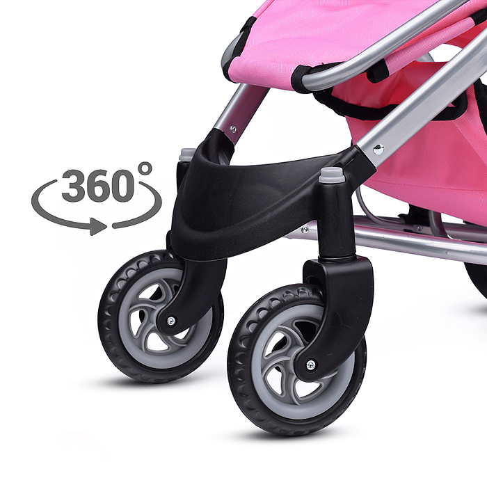 Коляска для кукол 9666 металлическая, цвет розово-бордовый