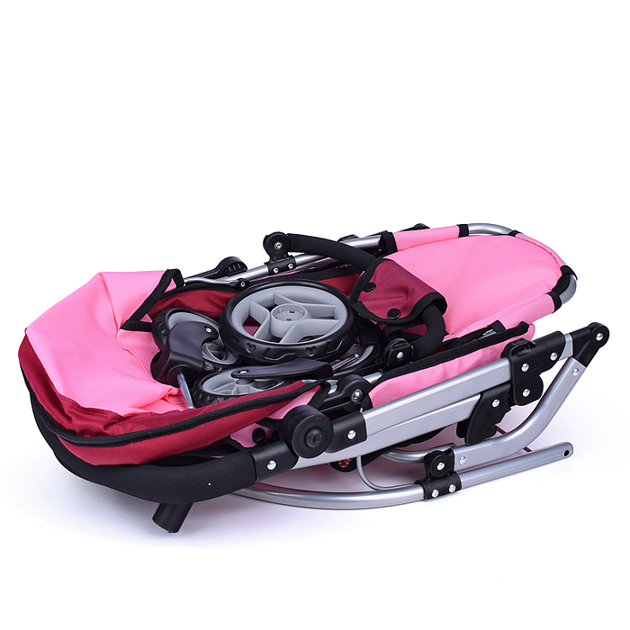 Коляска для кукол 9666 металлическая, цвет розово-бордовый