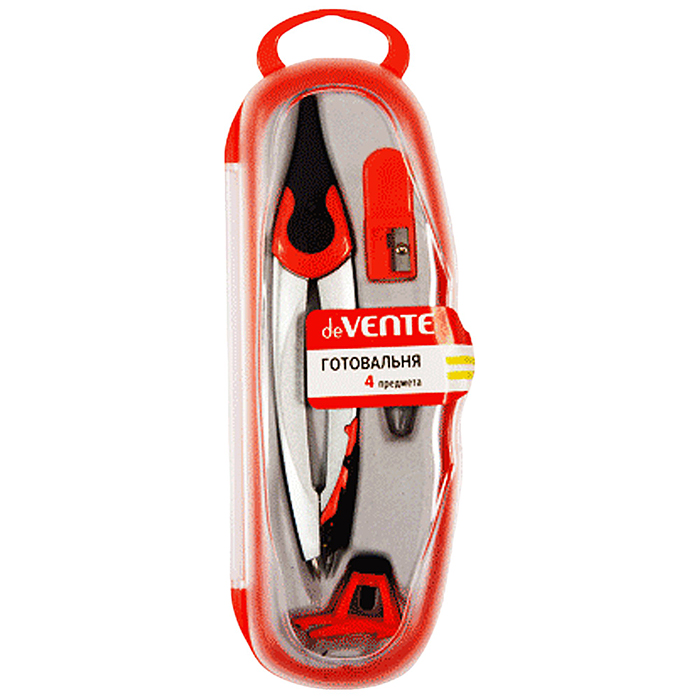 Готовальня (4 предмета) цветной корпус, в пластиковом футляре с блистерным подвесом, ассо