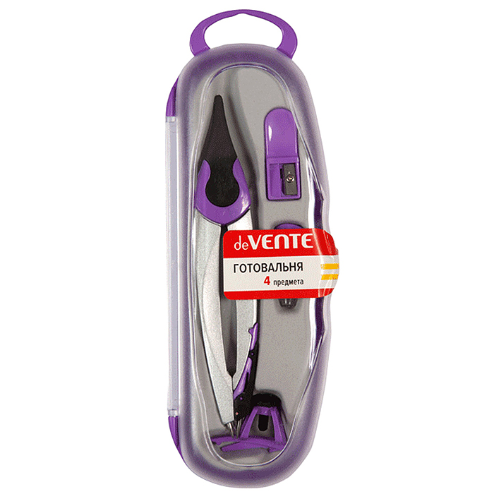 Готовальня (4 предмета) цветной корпус, в пластиковом футляре с блистерным подвесом, ассо