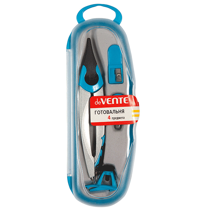 Готовальня (4 предмета) цветной корпус, в пластиковом футляре с блистерным подвесом, ассо