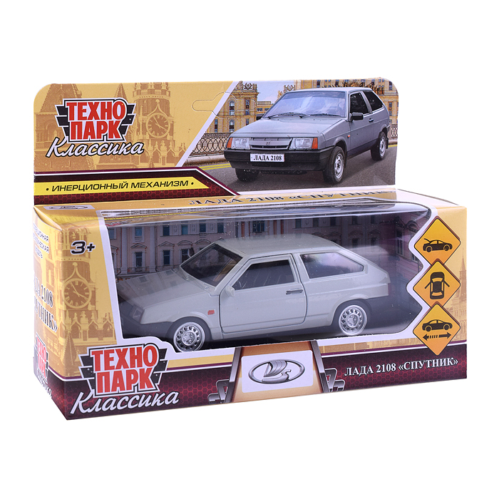 Машина металл LADA-2108 "Спутник" 12 см, (двер, баг, серебристый) инерц, в коробке