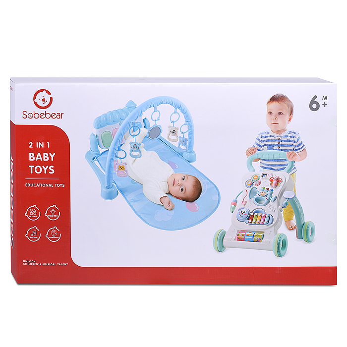 Ходунки YL610 2 в 1 "Довольный малыш" с развивающим ковриком и игровым центром, в коробке