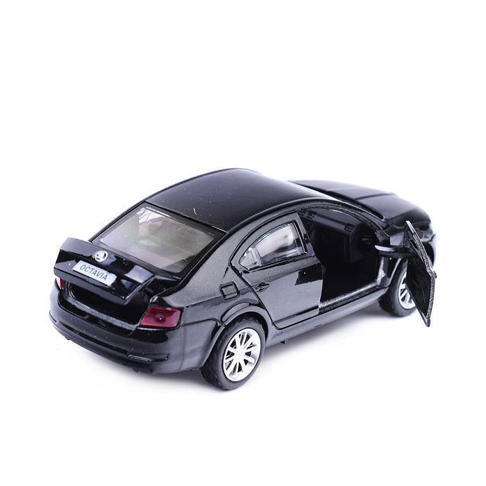 Машина металл Skoda Octavia 12 см, (двери, багаж, черный) инерц. в коробке