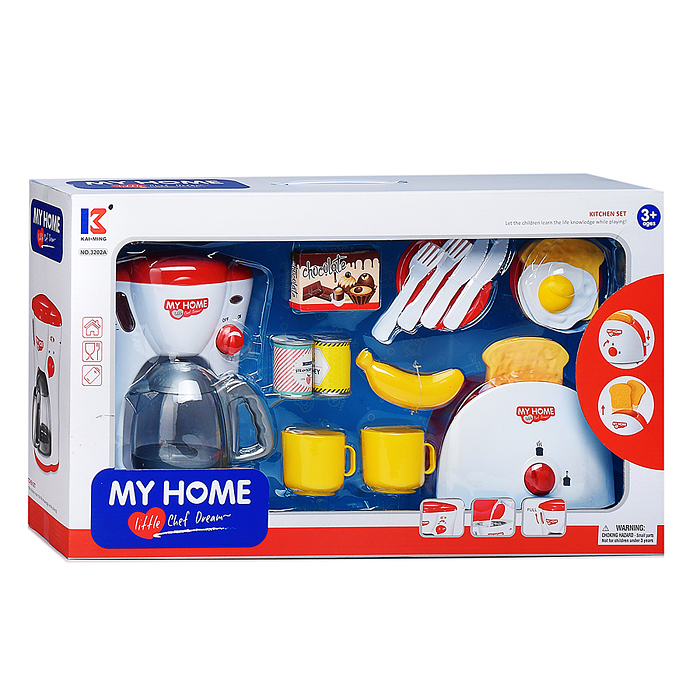 Набор бытовой техники 3202A "Кофеварка, тостер" с аксессуарами, в коробке