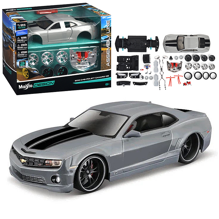 DIY машинка с отверткой die-cast 2010 Chevrolet Camaro RS, 1:24, серая с принтом, открывающиеся двер